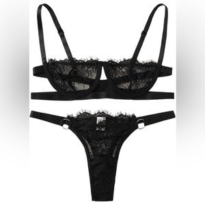 Women's 2 Piece Sexy Lace Strap Bralette Bra and Panty Lingerie Set